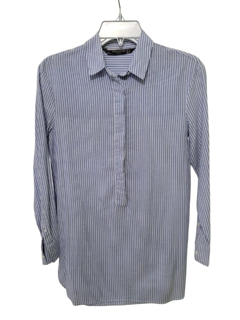 ZARA Trafaluc Collection striped covered-placket poplin tunic blouse | XS
